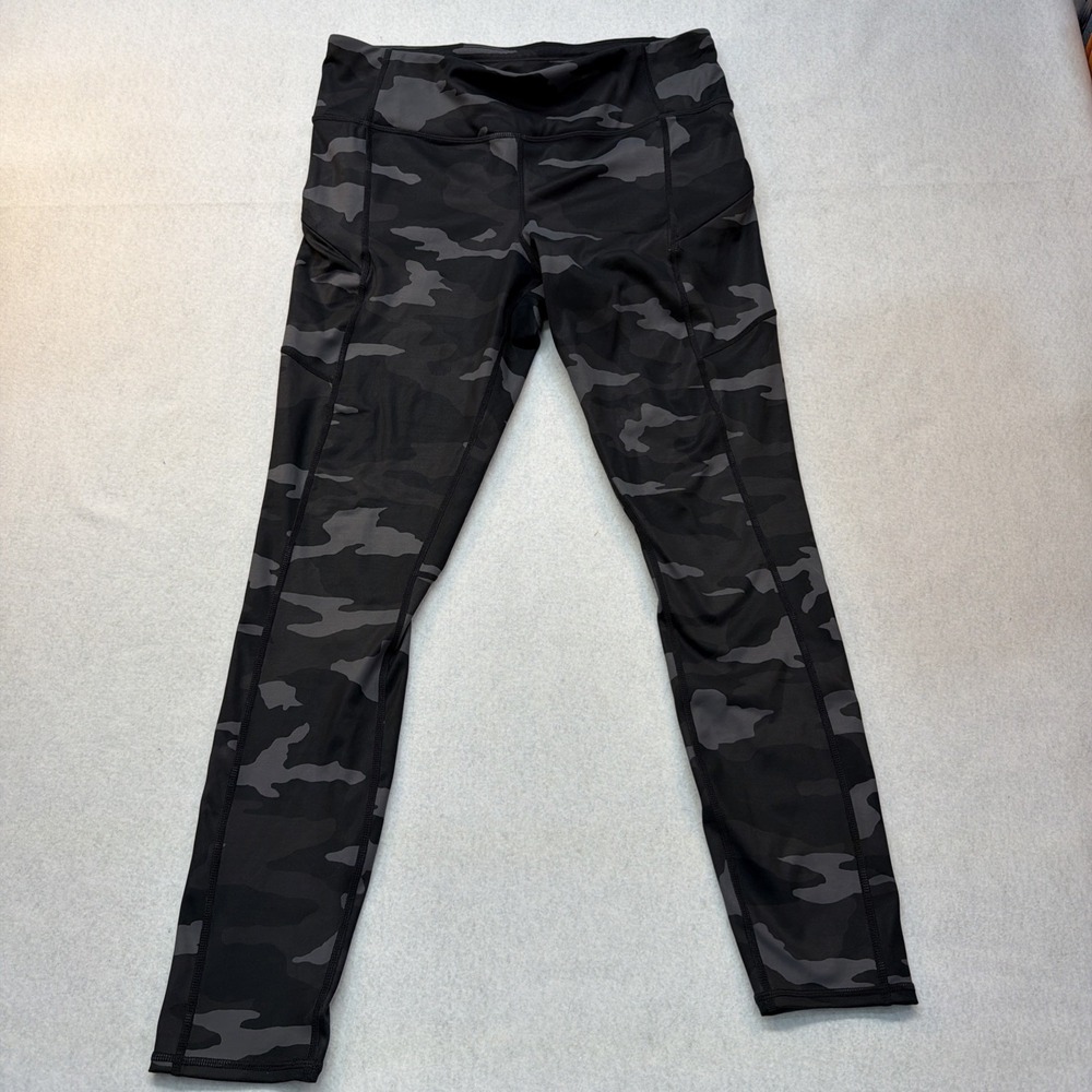 Athleta Salutation Stash Pocket II Camo Leggings Black Grey Tall Large LT